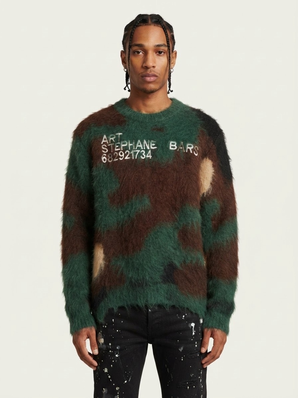 Men’s Art Stephane Supermade Green-Brown Mohair Blend Sweater NWT